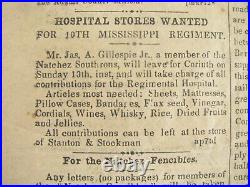 CIVIL War Natchez Confederate Newspaper Appeal For The Mississippi Wounded