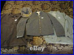 CIVIL War Reenactment Reproduction Confederate Uniform Coat/henschel Hat/2shirts