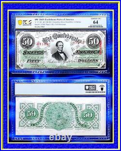 CONFEDERATE 1863 $50 US CSA Paper Money Bank Note Civil-War T-57 PF-12 PCGS 64