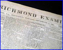 CONFEDERATE Battle of BULL RUN #2 Manassas VA R. E. Lee Civil War 1862 Newspaper
