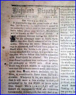 CONFEDERATE Battle of Shiloh Pittsburgh Landing Tenn. 1862 Civil War Newspaper