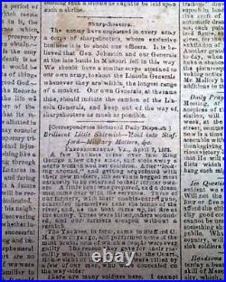 CONFEDERATE Battle of Shiloh Pittsburgh Landing Tenn. 1862 Civil War Newspaper