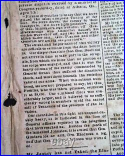 CONFEDERATE Battle of Shiloh Pittsburgh Landing Tenn. 1862 Civil War Newspaper