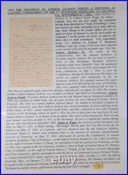 CONFEDERATE CIVIL WAR LETTER Andrew Jackson Grandson, 1st TENNESSEE ARTILLERY