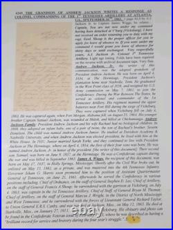 CONFEDERATE CIVIL WAR LETTER Andrew Jackson Grandson, 1st TENNESSEE ARTILLERY