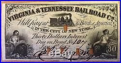 CONFEDERATE CIVIL WAR RAILROAD BOND 1862 Signed VIRGINIA & TENNESSEE RAILROAD