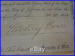 CONFEDERATE GENERAL STERLING PRICE BOND SIGNED 04/15/1853 rare CIVIL WAR HIST