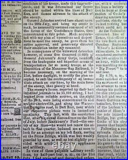 CONFEDERATE PGT Beauregard BULL RUN'S Official Report 1862 Civil War Newspaper