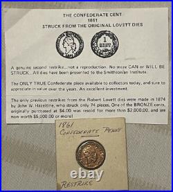 CONFEDERATE STATES of AMERICA 1c 1861 Bashlow Copper Restrike RARE! CIVIL WAR