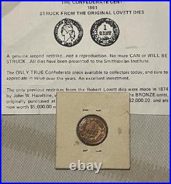 CONFEDERATE STATES of AMERICA 1c 1861 Bashlow Copper Restrike RARE! CIVIL WAR