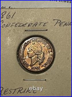 CONFEDERATE STATES of AMERICA 1c 1861 Bashlow Copper Restrike RARE! CIVIL WAR