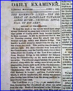 CONFEDERATE Seven Days Battles ROBERT E. LEE McClellan Civil War 1862 Newspaper