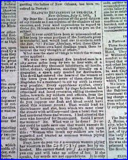 CONFEDERATE Virginia Benjamin Butler ORDER #28 N. Orleans Women 1862 Newspaper