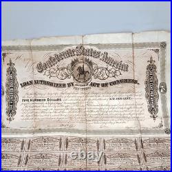 CSA Confederate Civil War $500 Loan Bond+Coupons 1864 Richmond 3rd Series