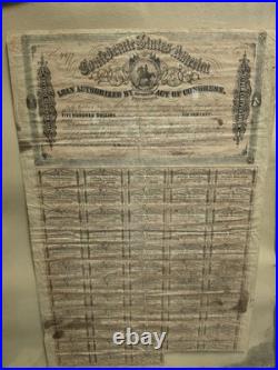 CSA Confederate Civil War $500 Loan Bond+Coupons Robert Tyler 1864 2nd Series