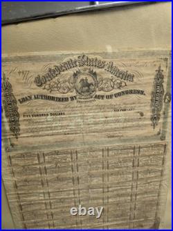 CSA Confederate Civil War $500 Loan Bond+Coupons Robert Tyler 1864 2nd Series