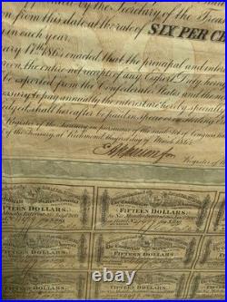 CSA Confederate Civil War $500 Loan Bond+Coupons Robert Tyler 1864 2nd Series