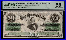 CT-16 $50 1861 Confederate Currency CSA Civil War Counterfeit Graded PMG 55
