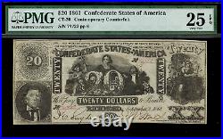 CT-20 $20 1861 Confederate Currency CSA Civil War Counterfeit PMG 25 EPQ