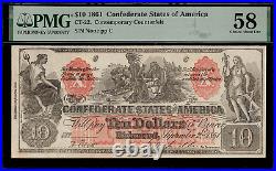 CT-22 $10 1861 Confederate Currency CSA Civil War Counterfeit PMG 58