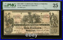 CT-22 $10 1861 Confederate States Civil War Contemporary Counterfeit Note PMG 25
