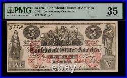 CT-31 $5 1861 Confederate Currency CSA Civil War Counterfeit Graded PMG 35