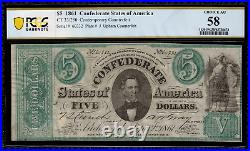 CT-33 $5 1861 Confederate Currency CSA Civil War Counterfeit Graded PCGS 58