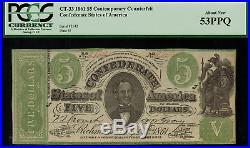 CT-33 $5 1861 Confederate Currency CSA Civil War Counterfeit PCGS 53PPQ