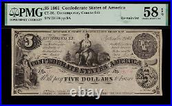 CT-36 $5 1861 Confederate Currency CSA Civil War Counterfeit Graded PMG 58 EPQ