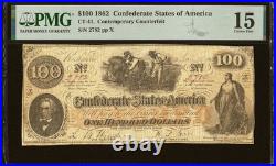 CT-41 $100 1862 Confederate States Civil War Contemporary Counterfeit Note PMG