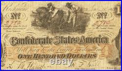 CT-41 $100 1862 Confederate States Civil War Contemporary Counterfeit Note PMG