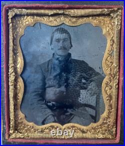 Civil War 1/6 Plate Tintype Confederate North Carolina Soldier Armed Revolver