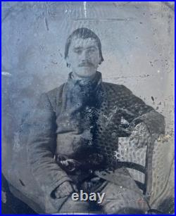 Civil War 1/6 Plate Tintype Confederate North Carolina Soldier Armed Revolver