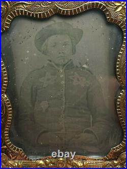 Civil War Ambrotype Photo Confederate Rebel Young Boy Solider In Leather Case