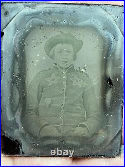 Civil War Ambrotype Photo Confederate Rebel Young Boy Solider In Leather Case