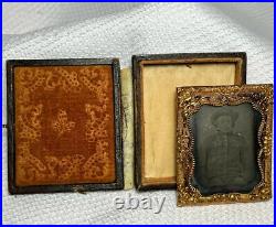 Civil War Ambrotype Photo Confederate Rebel Young Boy Solider In Leather Case