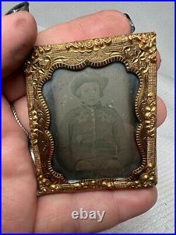 Civil War Ambrotype Photo Confederate Rebel Young Boy Solider In Leather Case