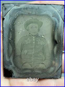 Civil War Ambrotype Photo Confederate Rebel Young Boy Solider In Leather Case