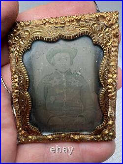 Civil War Ambrotype Photo Confederate Rebel Young Boy Solider In Leather Case