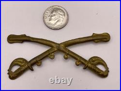 Civil War Cavalry Crossed Sabers Hat Insignia Union or Confederate Aged Patina