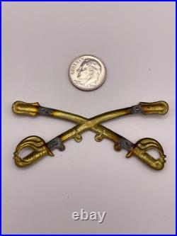 Civil War Cavalry Crossed Sabers Hat Insignia Union or Confederate Aged Patina