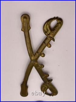 Civil War Cavalry Crossed Sabers Hat Insignia Union or Confederate Aged Patina