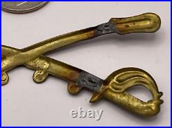 Civil War Cavalry Crossed Sabers Hat Insignia Union or Confederate Aged Patina
