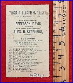 Civil War Confederate 1861 Virginia Jefferson Davis / Stephens Election Ballot