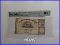 Civil War Confederate 1862 50 Cents Note Uncirculated PMG Raleigh North Carolina