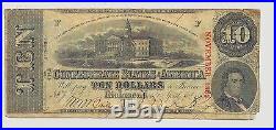 Civil War Confederate 1863 10 Dollar Bill Richmond Virginia Paper Money CSA VTG