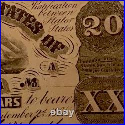 Civil War Confederate $ 20 Dollar T18 Note Original 1861 Low Low Serial # 806