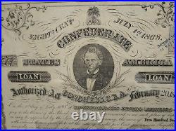 Civil War Confederate Bond Authorized By The Act Of Congress Of Feb 20,1863 Lot