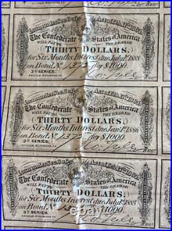 Civil War Confederate Bonds Third Series $30 per Bond Antique Collectible HTF