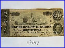 Civil War Confederate Currency $20 Note Twenty Dollar Bill CSA Money 1864 Paper